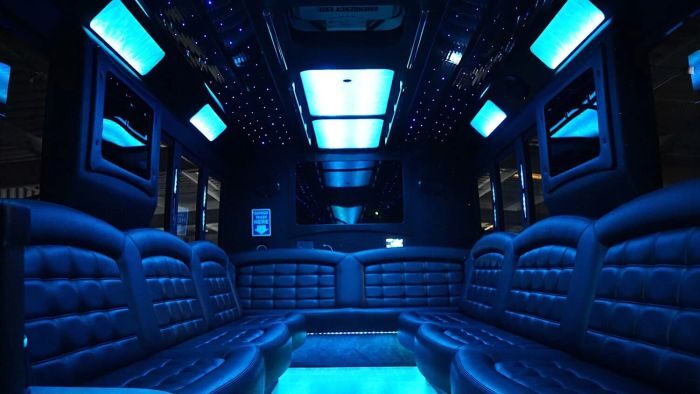 Wraparound seating and blue LED lights – Cripple Creek limo service