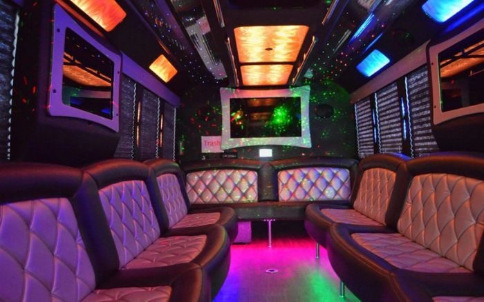 Party bus lounge with LED ceiling – Cripple Creek limo service
